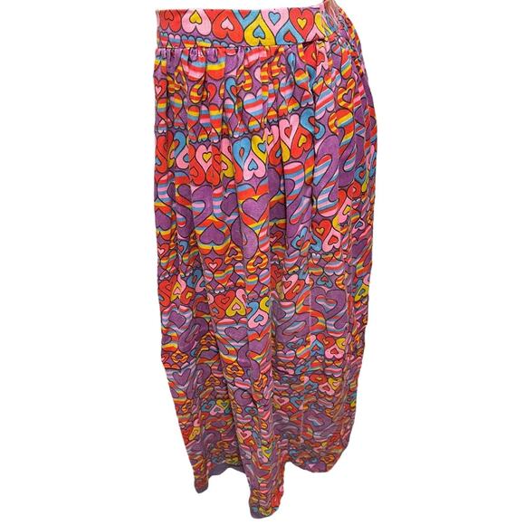 Vintage 1980s Handmade Heart Pattern Long Maxi Skirt Gathered - Picture 6 of 11
